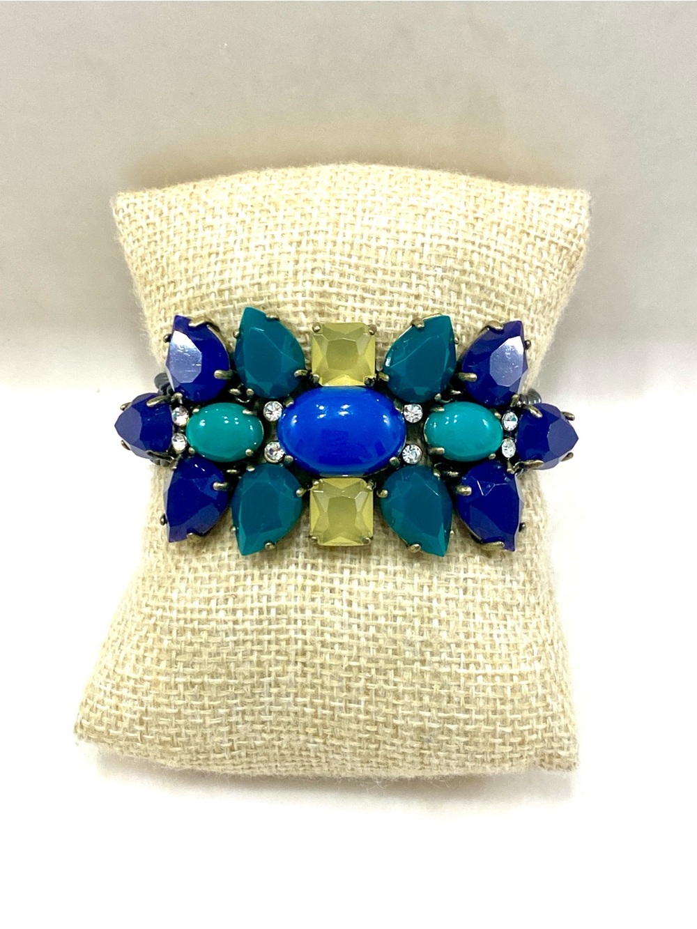 Stella & Dot Peacock Blue, Teal and Yellow Crystal Cluster Bracelet